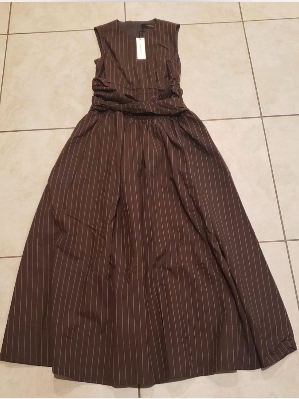 Commense Cotton Blend Striped Ruched Sleeveless Maxi Dress - Picture 2 of 7